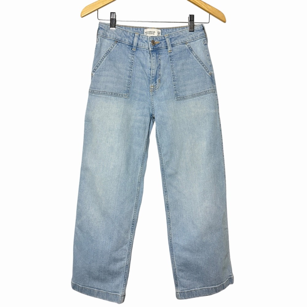 Abercrombie Kids High‎ Rise Wide Leg Carpenter Jeans Light Wash 13/14 Short